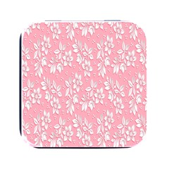 Pink Texture With White Flowers, Pink Floral Background Square Metal Box (black) by nateshop