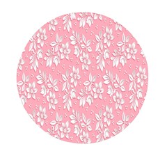 Pink Texture With White Flowers, Pink Floral Background Mini Round Pill Box by nateshop