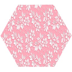 Pink Texture With White Flowers, Pink Floral Background Wooden Puzzle Hexagon by nateshop