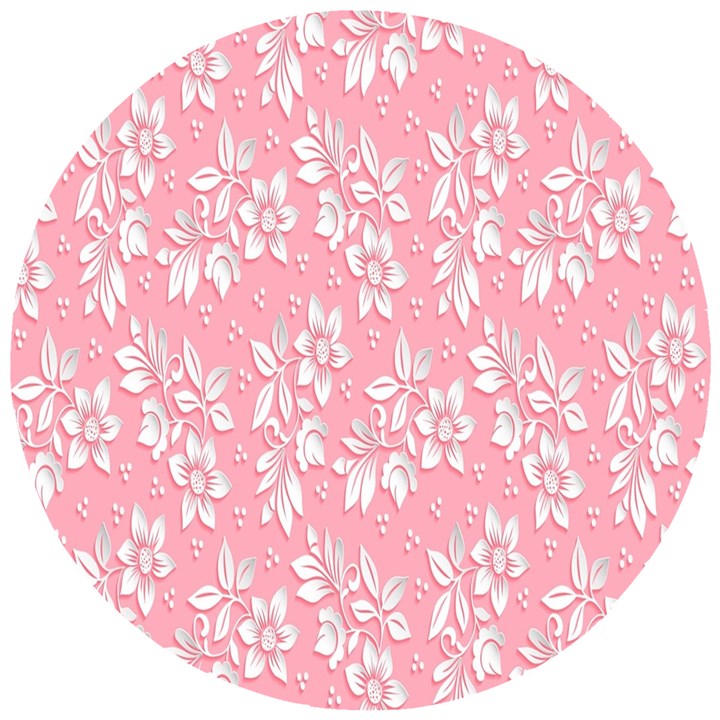 Pink Texture With White Flowers, Pink Floral Background Wooden Puzzle Round