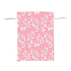 Pink Texture With White Flowers, Pink Floral Background Lightweight Drawstring Pouch (l) by nateshop