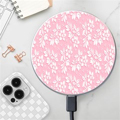 Pink Texture With White Flowers, Pink Floral Background Wireless Fast Charger(white) by nateshop