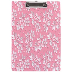 Pink Texture With White Flowers, Pink Floral Background A4 Acrylic Clipboard by nateshop