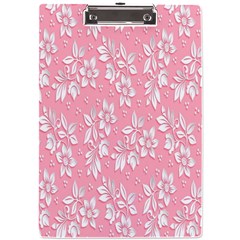 Pink Texture With White Flowers, Pink Floral Background A4 Acrylic Clipboard by nateshop