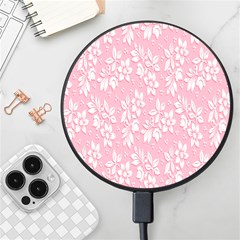 Pink Texture With White Flowers, Pink Floral Background Wireless Fast Charger(black) by nateshop