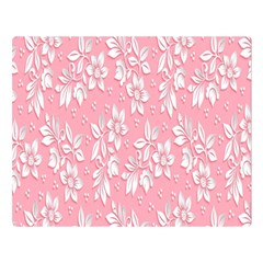 Pink Texture With White Flowers, Pink Floral Background Premium Plush Fleece Blanket (large)