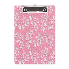 Pink Texture With White Flowers, Pink Floral Background A5 Acrylic Clipboard by nateshop