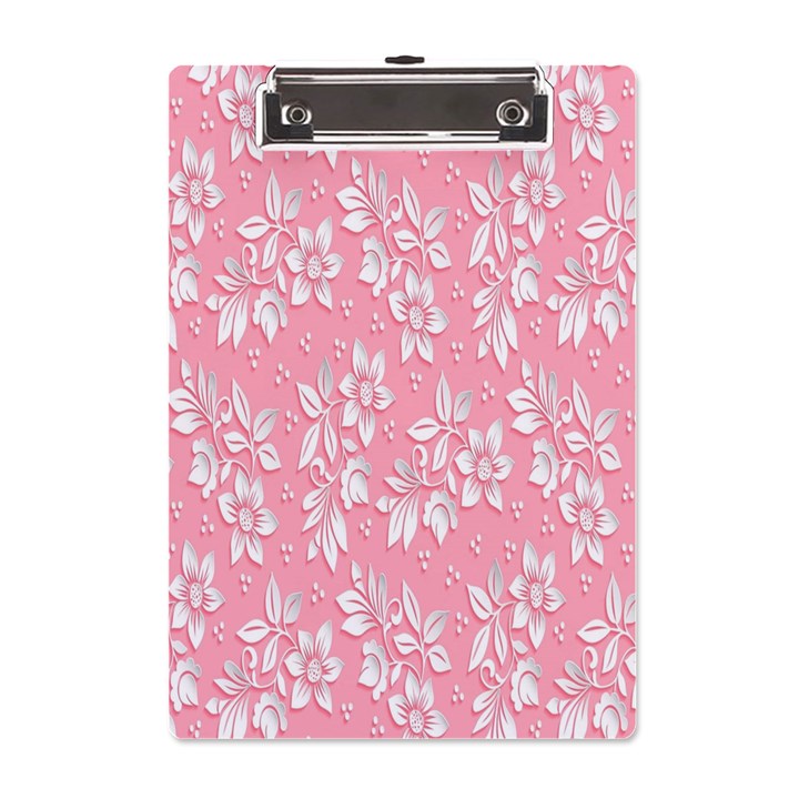 Pink Texture With White Flowers, Pink Floral Background A5 Acrylic Clipboard