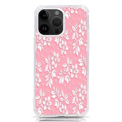 Pink Texture With White Flowers, Pink Floral Background Iphone 14 Pro Max Tpu Uv Print Case by nateshop