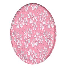 Pink Texture With White Flowers, Pink Floral Background Oval Glass Fridge Magnet (4 Pack) by nateshop