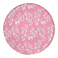 Pink Texture With White Flowers, Pink Floral Background Round Glass Fridge Magnet (4 Pack) by nateshop