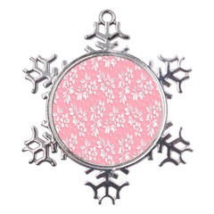 Pink Texture With White Flowers, Pink Floral Background Metal Large Snowflake Ornament