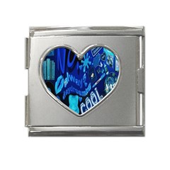 Really Cool Blue, Unique Blue Mega Link Heart Italian Charm (18mm) by nateshop