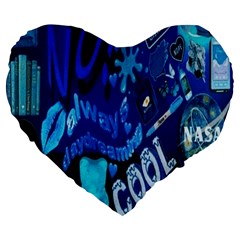 Really Cool Blue, Unique Blue Large 19  Premium Heart Shape Cushions by nateshop