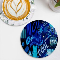 Really Cool Blue, Unique Blue Uv Print Round Tile Coaster by nateshop