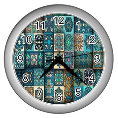 Texture, Pattern, Abstract, Colorful, Digital Art Wall Clock (silver) by nateshop