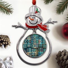 Texture, Pattern, Abstract, Colorful, Digital Art Metal Snowman Ornament by nateshop