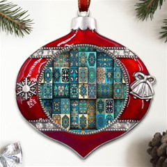 Texture, Pattern, Abstract, Colorful, Digital Art Metal Snowflake And Bell Red Ornament by nateshop