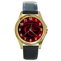 Rose Maroon Round Gold Metal Watch by nateshop