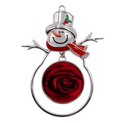 Rose Maroon Metal Snowman Ornament