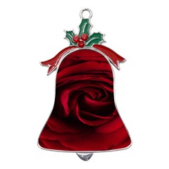 Rose Maroon Metal Holly Leaf Bell Ornament by nateshop