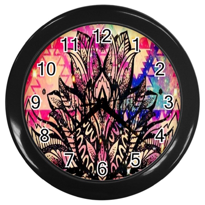 Aztec Flower Galaxy Wall Clock (Black)