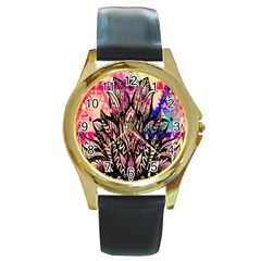 Aztec Flower Galaxy Round Gold Metal Watch by nateshop