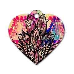 Aztec Flower Galaxy Dog Tag Heart (one Side) by nateshop