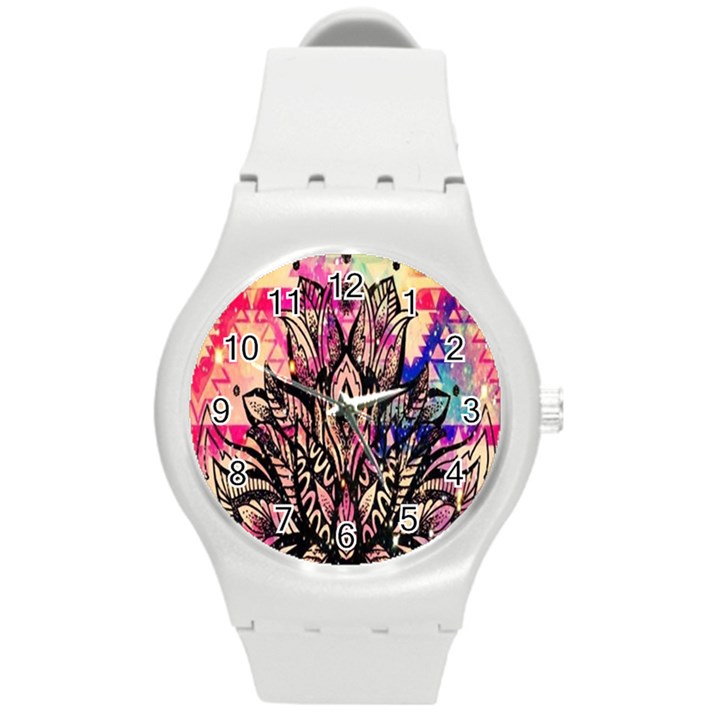 Aztec Flower Galaxy Round Plastic Sport Watch (M)