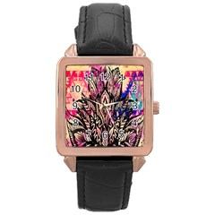 Aztec Flower Galaxy Rose Gold Leather Watch  by nateshop