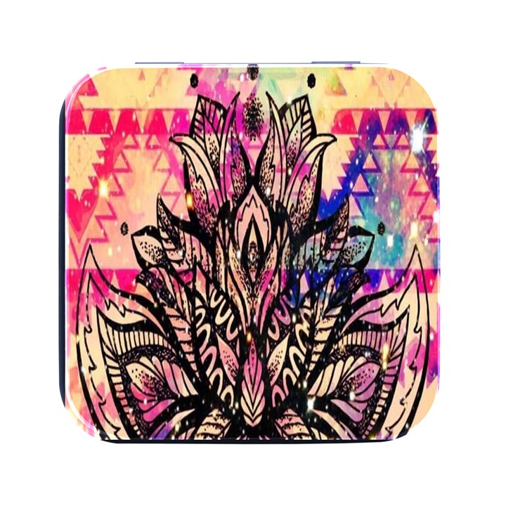 Aztec Flower Galaxy Square Metal Box (Black)