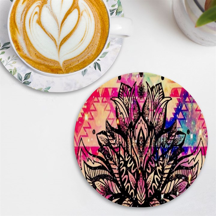 Aztec Flower Galaxy UV Print Round Tile Coaster