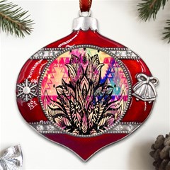 Aztec Flower Galaxy Metal Snowflake And Bell Red Ornament