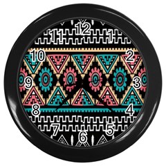 Aztec Wallpaper Wall Clock (black) by nateshop