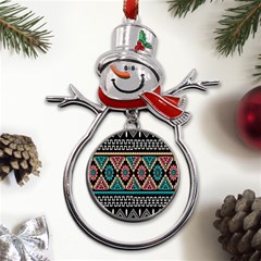 Aztec Wallpaper Metal Snowman Ornament by nateshop