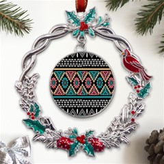 Aztec Wallpaper Metal X mas Wreath Holly Leaf Ornament by nateshop