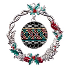 Aztec Wallpaper Metal X mas Wreath Holly Leaf Ornament by nateshop