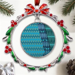 Aztec, Batik Metal X mas Wreath Ribbon Ornament by nateshop