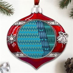 Aztec, Batik Metal Snowflake And Bell Red Ornament