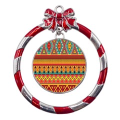 Aztec Metal Red Ribbon Round Ornament by nateshop