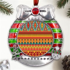 Aztec Metal X mas Ribbon With Red Crystal Round Ornament by nateshop