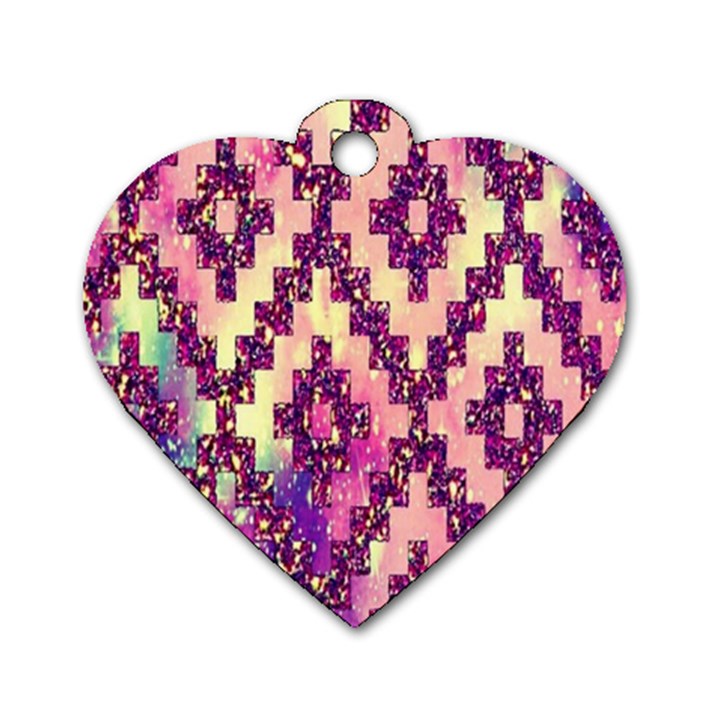 Cute Glitter Aztec Design Dog Tag Heart (One Side)