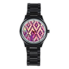 Cute Glitter Aztec Design Stainless Steel Round Watch by nateshop