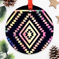 Cute Neon Aztec Galaxy Round Ornament (two Sides) by nateshop