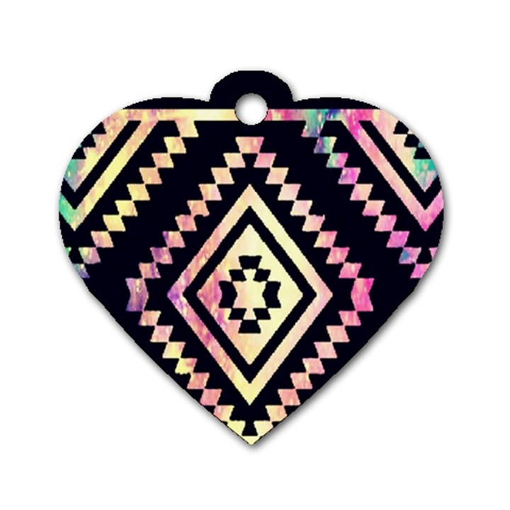 Cute Neon Aztec Galaxy Dog Tag Heart (One Side)