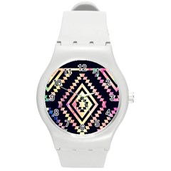 Cute Neon Aztec Galaxy Round Plastic Sport Watch (m) by nateshop