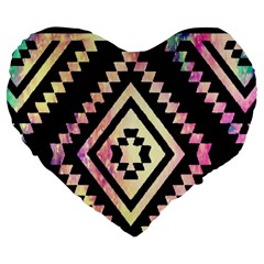 Cute Neon Aztec Galaxy Large 19  Premium Heart Shape Cushions by nateshop