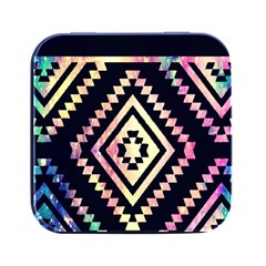 Cute Neon Aztec Galaxy Square Metal Box (black) by nateshop