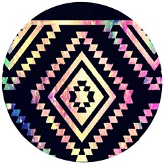 Cute Neon Aztec Galaxy Wooden Puzzle Round by nateshop