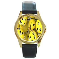 Emoji, Colour, Faces, Smile, Wallpaper Round Gold Metal Watch by nateshop